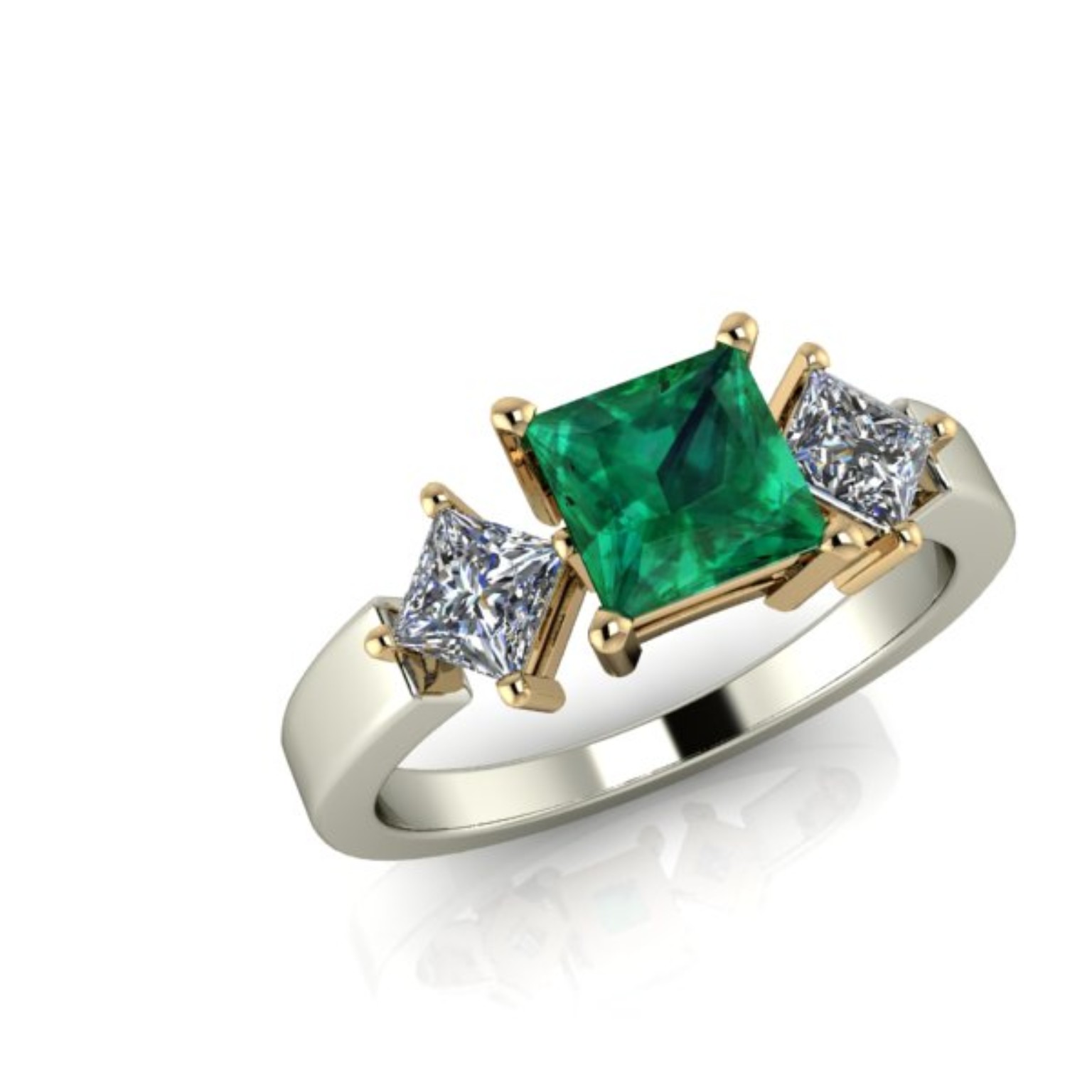 Custom emerald and princess-cut diamond ring