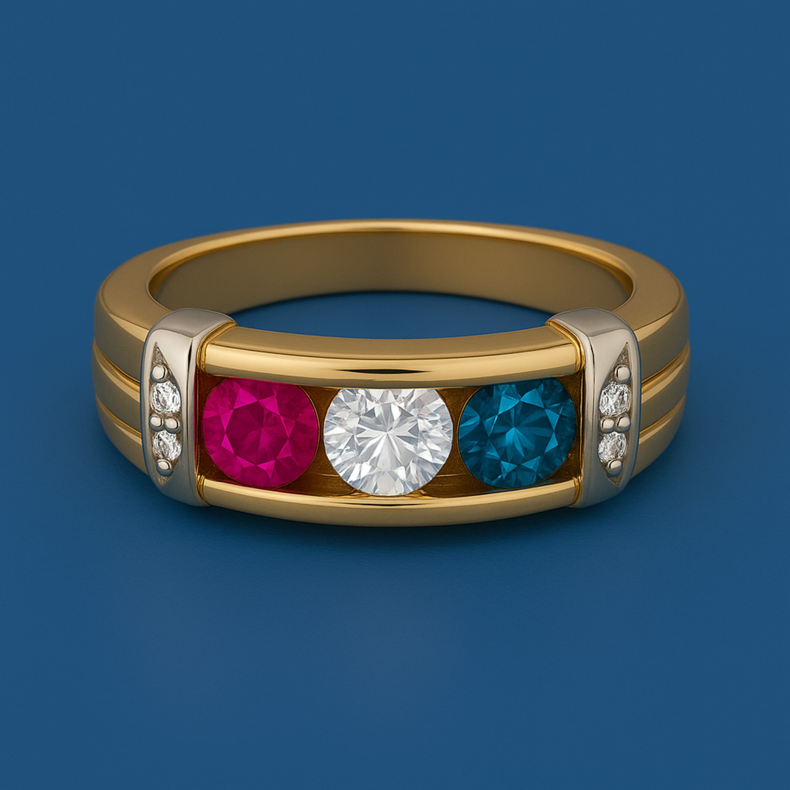 Multicolor gemstone men's ring