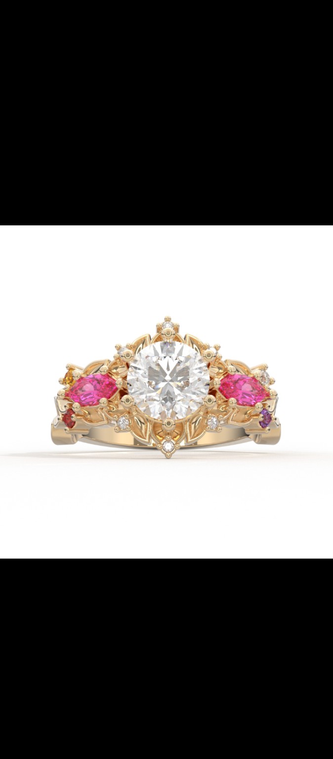 Pink gemstone floral diamond ring