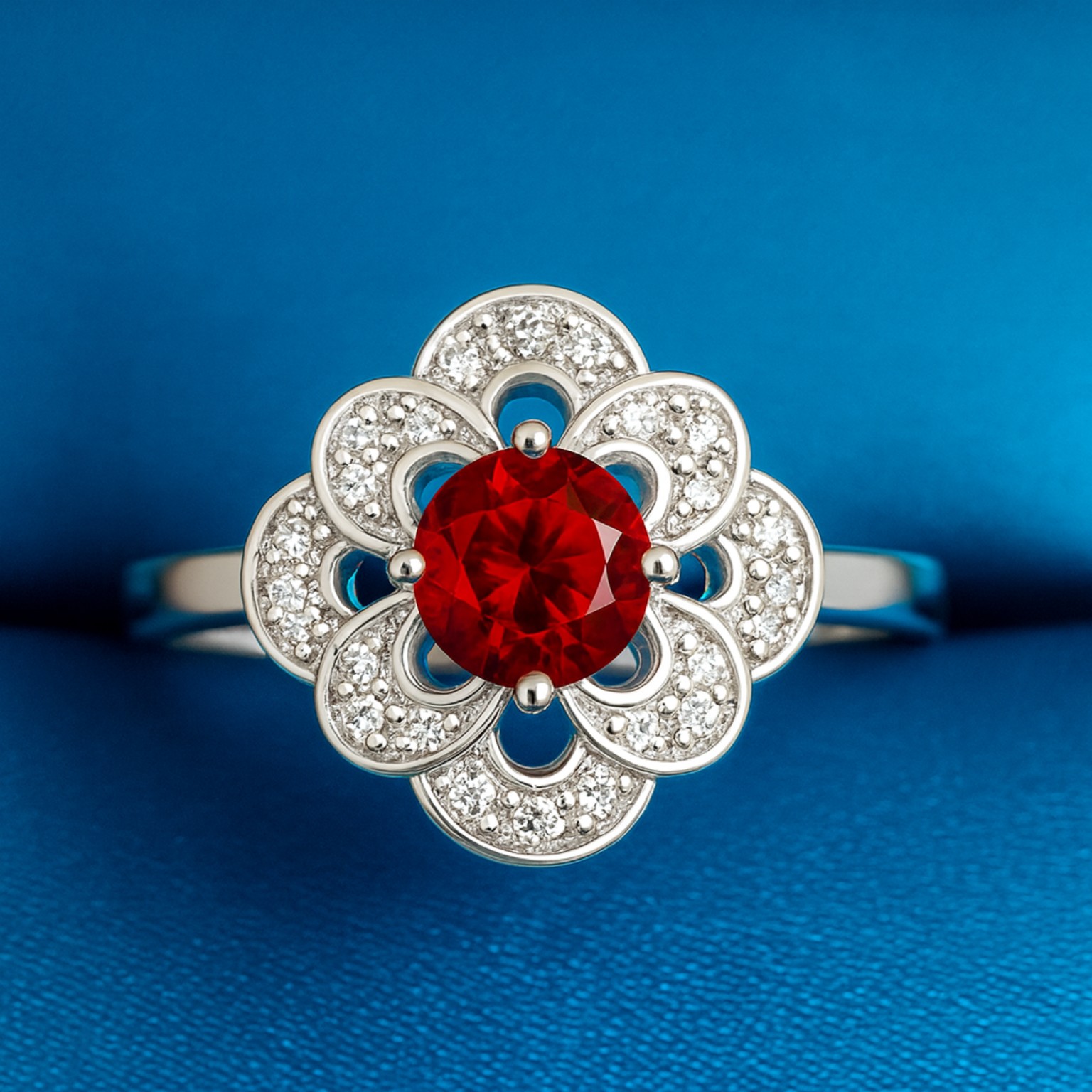 Red gemstone flower ring