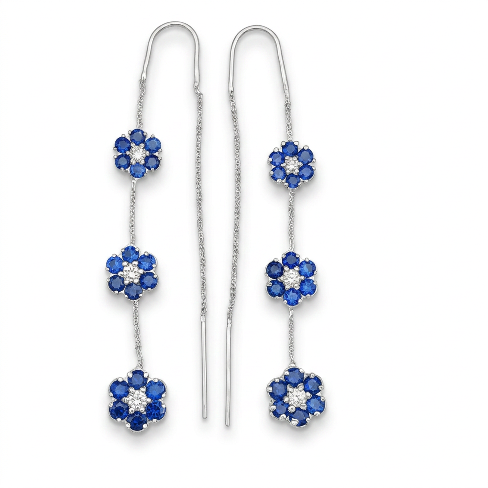 Sapphire and diamond floral threader earrings