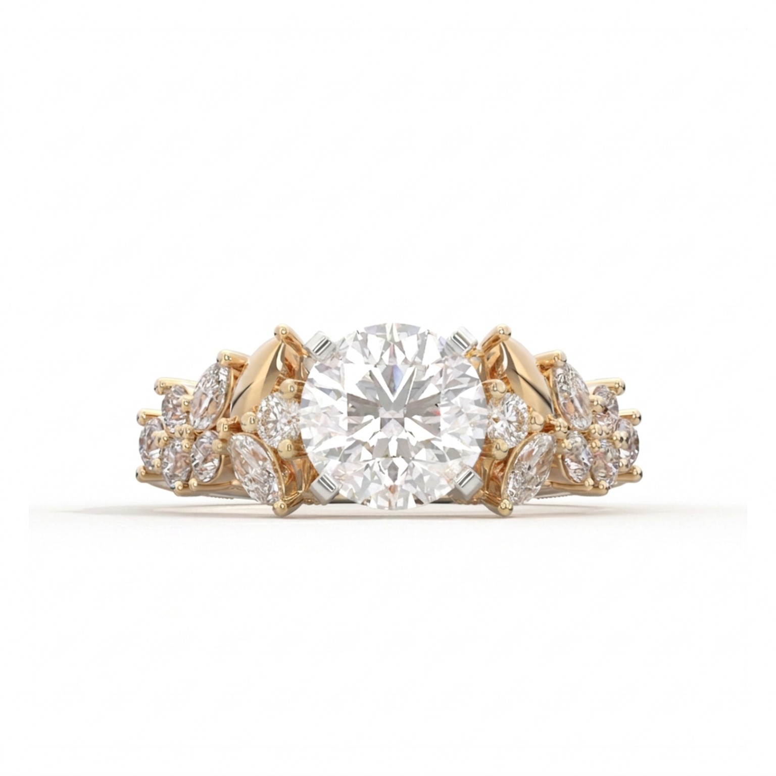 Round diamond floral engagement ring by Blue Diamond Jewelers