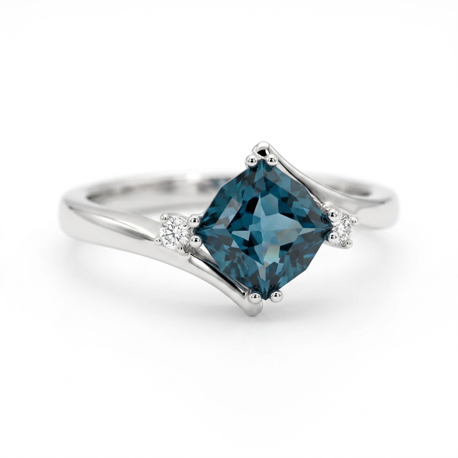 Blue cushion gemstone ring