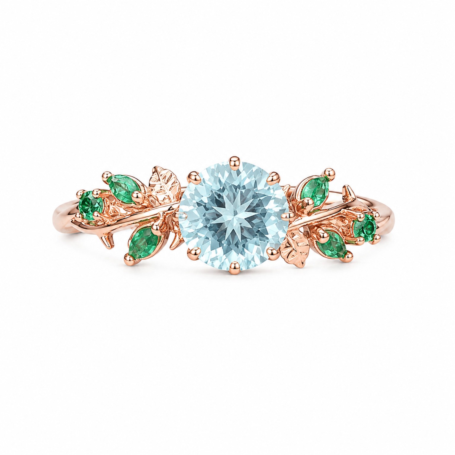 Aquamarine and emerald floral ring