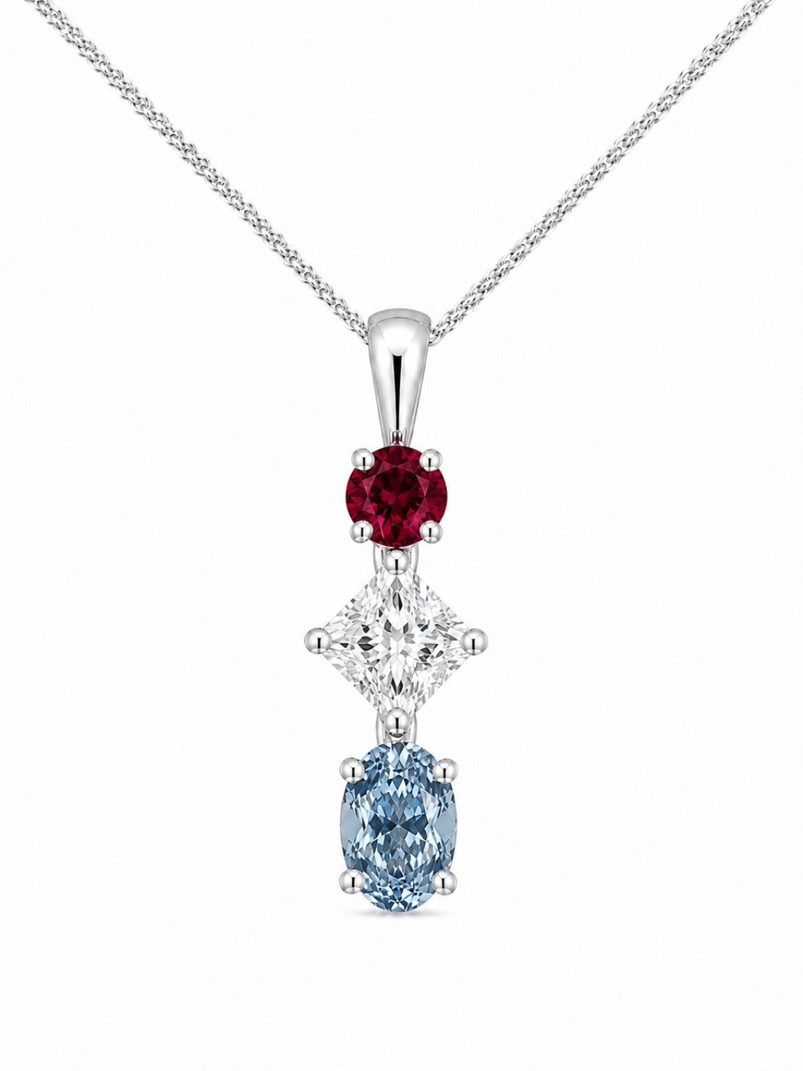 Ruby diamond and aquamarine pendant